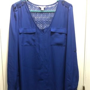 NWOT Candie's Royal Blue Deep V Blouse